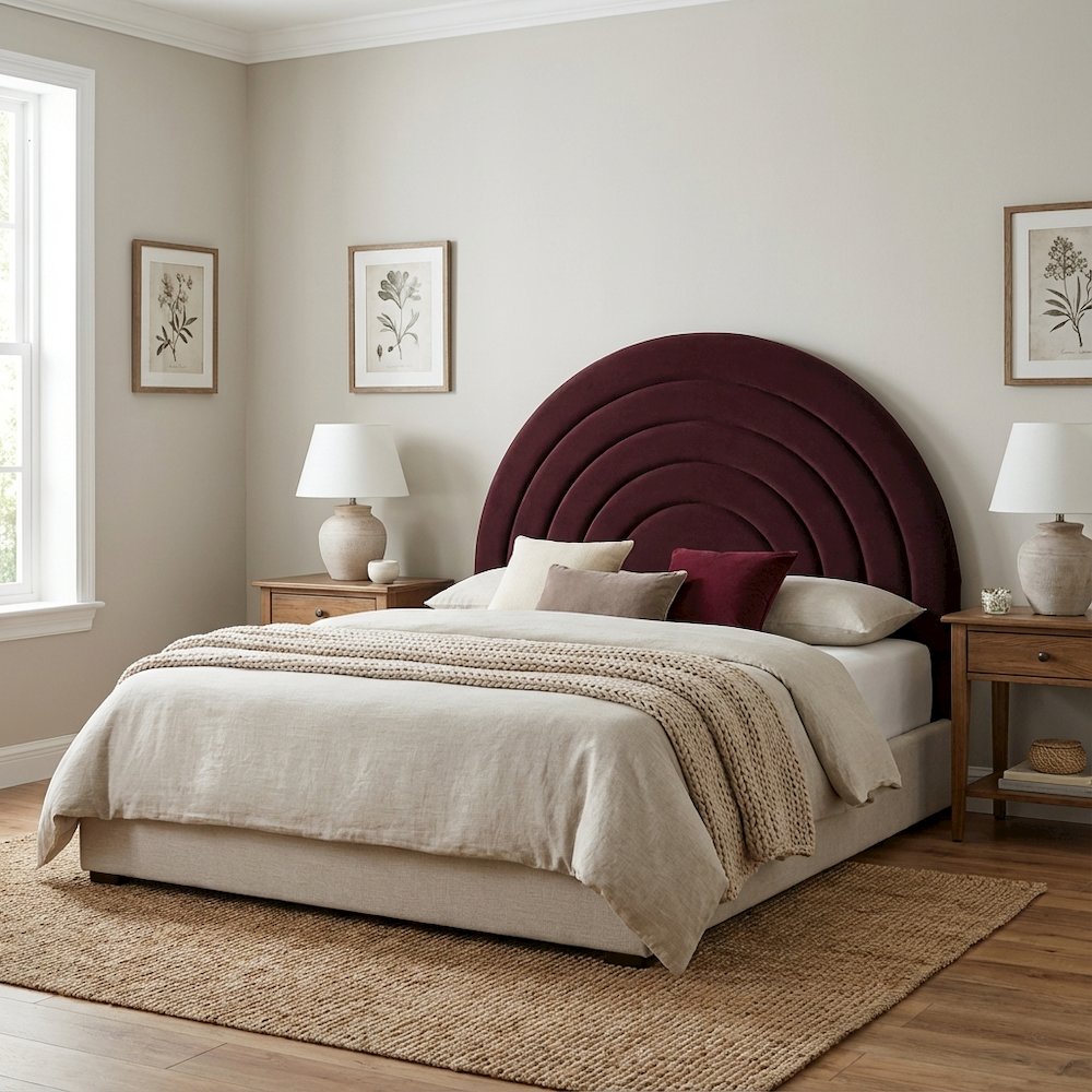 Arched Velvet Full Headboard in Soft Performance Fabric with Plush Design