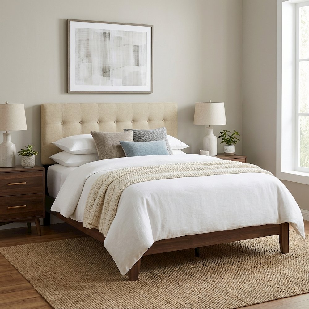 Upholstered Full Headboard, Soft Fabric, Durable Frame for Comfortable Support