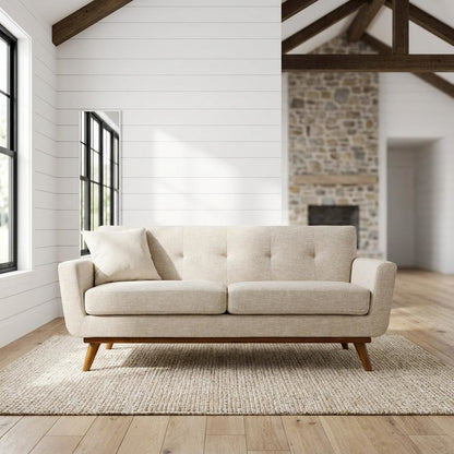 Fabric-Upholstered Small Loveseat Sofa for Bedroom or Small Spaces, Beige