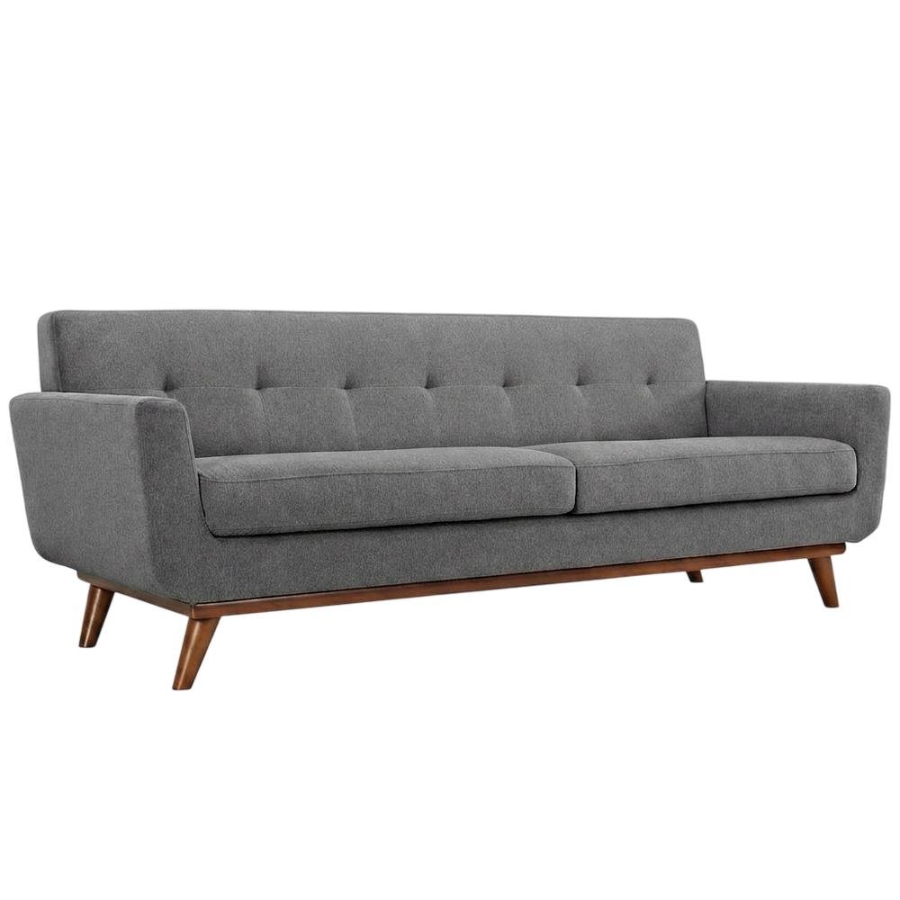 Fabric Mid Century Modern Sofa with Track Arms, Tight Back, Expectation Gray