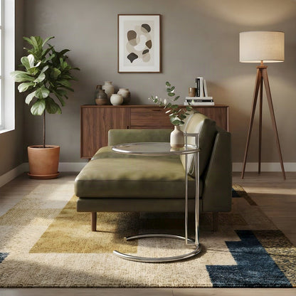 Narrow Metal Side Table, Small Square Chrome Accent End Table, Silver