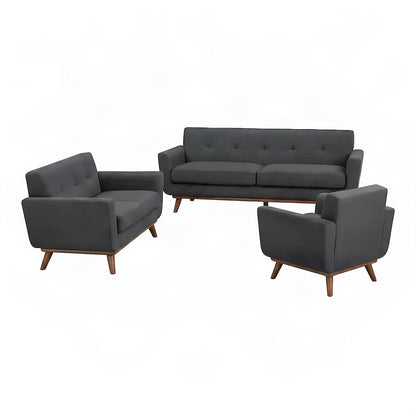 Rubberwood Mid-Century Modern Sofa, Loveseat and Armchair 3 Piece Set, Gray