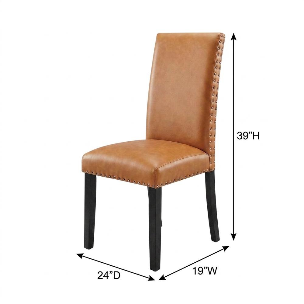 Faux Leather Upholstered Dining Chair with Thick Cushioned Seat, Tan