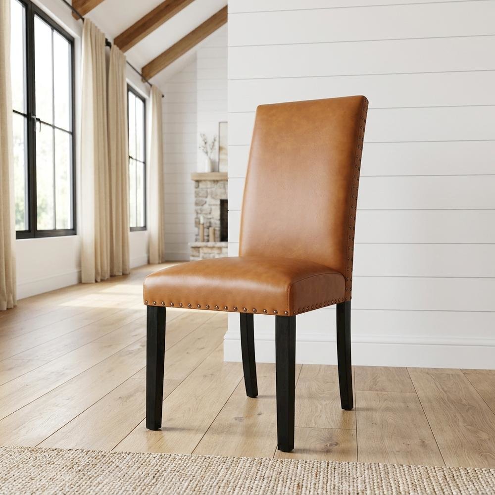 Faux Leather Upholstered Dining Chair with Thick Cushioned Seat, Tan