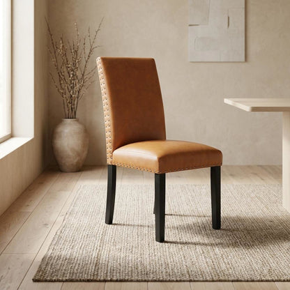 Faux Leather Upholstered Dining Chair with Thick Cushioned Seat, Tan