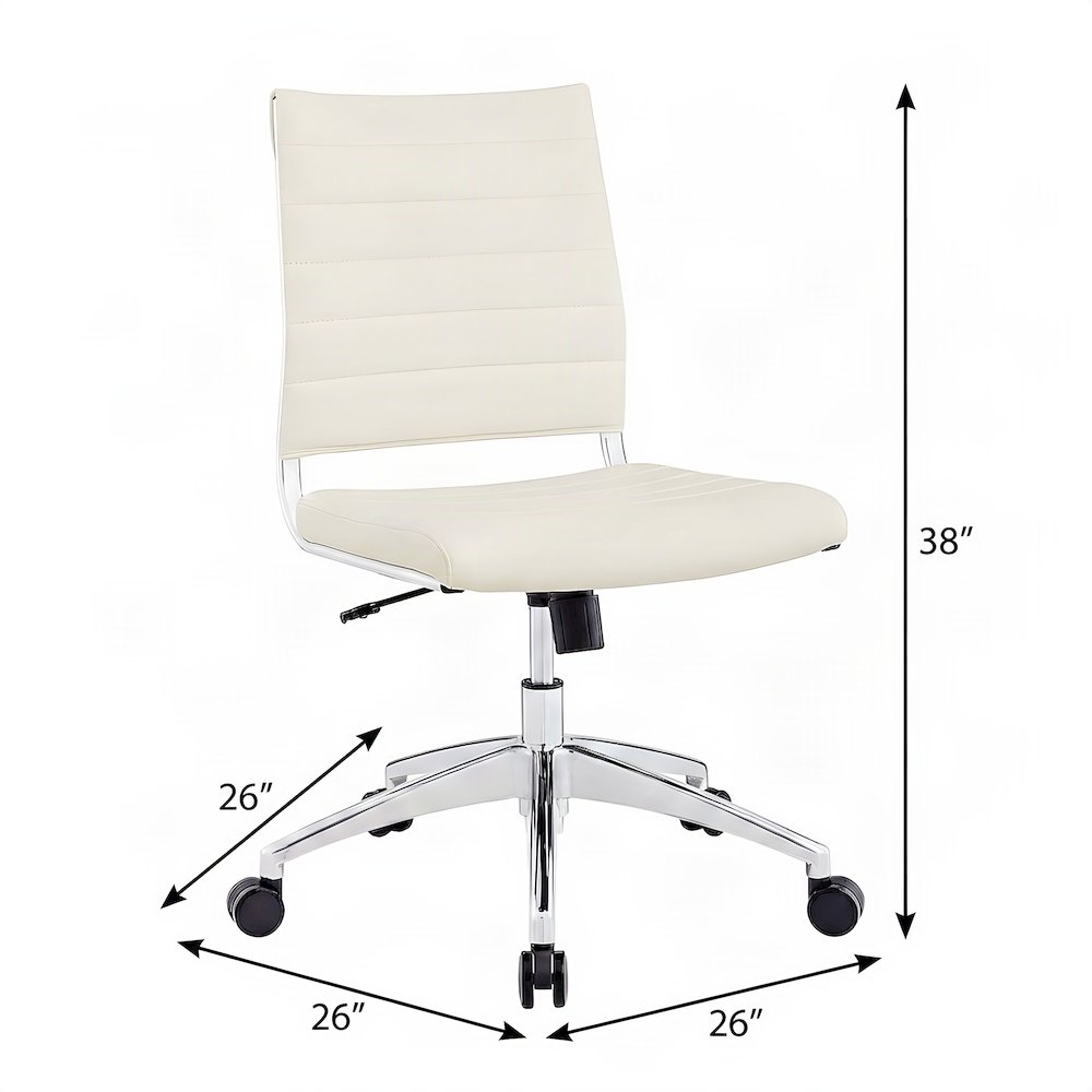 Vinyl Armless Mid-Back Office Chair with Swivel Wheels, White