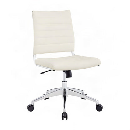 Vinyl Armless Mid-Back Office Chair with Swivel Wheels, White