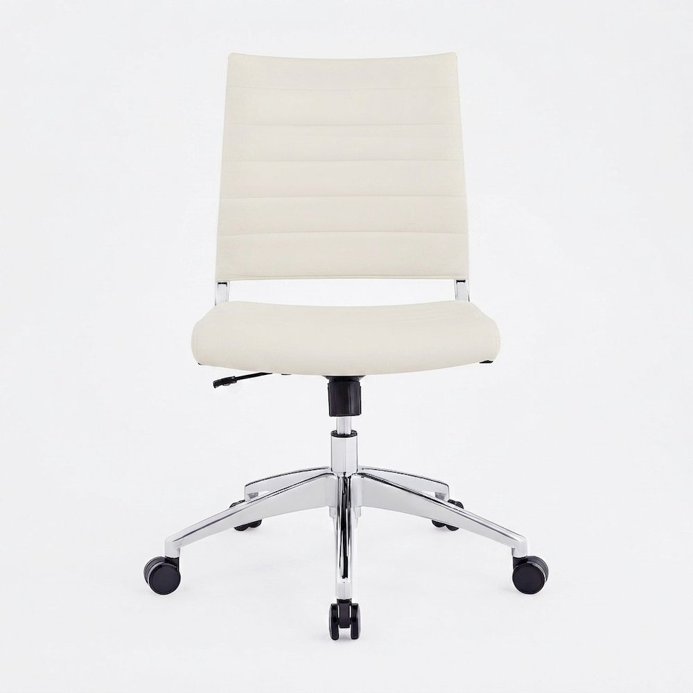 Vinyl Armless Mid-Back Office Chair with Swivel Wheels, White