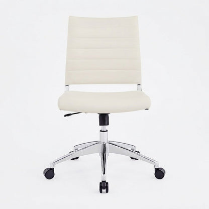 Vinyl Armless Mid-Back Office Chair with Swivel Wheels, White