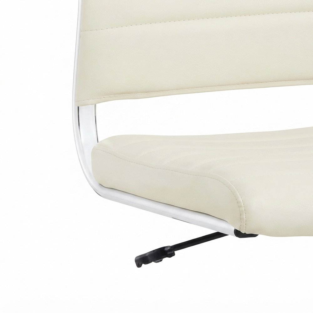 Vinyl Armless Mid-Back Office Chair with Swivel Wheels, White