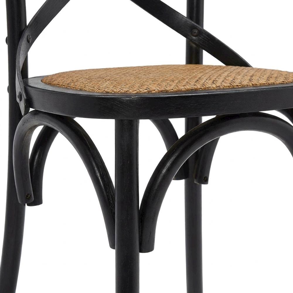 Wood and Rattan Dining Side Chair with Cane Back for Dining Room, Black