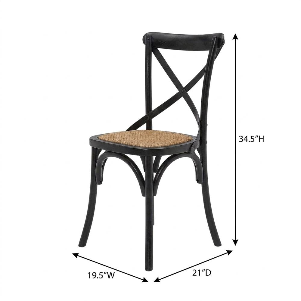 Wood and Rattan Dining Side Chair with Cane Back for Dining Room, Black