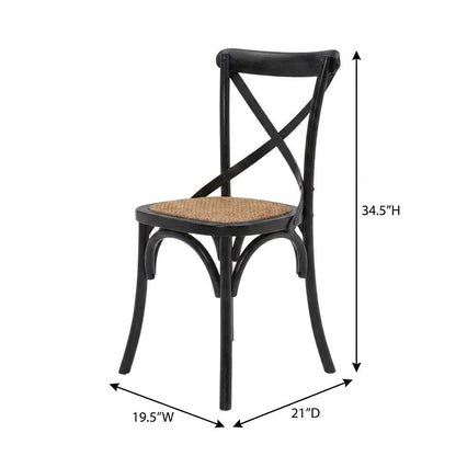Wood and Rattan Dining Side Chair with Cane Back for Dining Room, Black