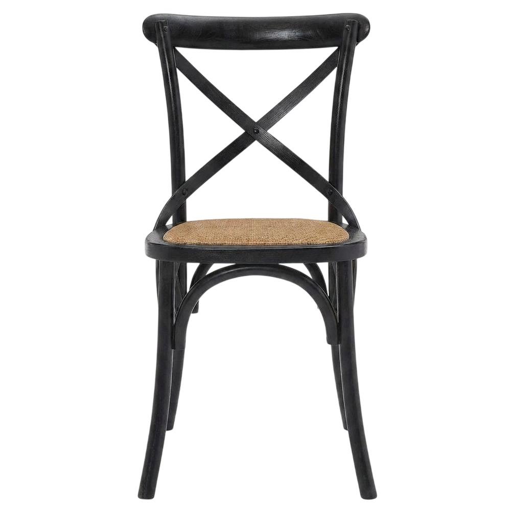 Wood and Rattan Dining Side Chair with Cane Back for Dining Room, Black