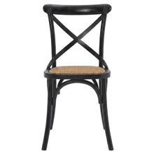 Wood and Rattan Dining Side Chair with Cane Back for Dining Room, Black