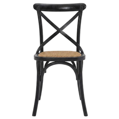 Wood and Rattan Dining Side Chair with Cane Back for Dining Room, Black