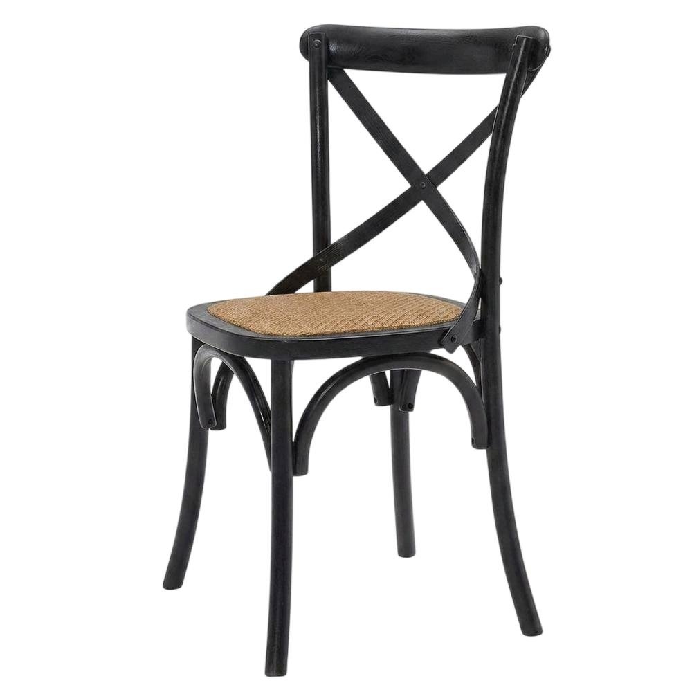Wood and Rattan Dining Side Chair with Cane Back for Dining Room, Black