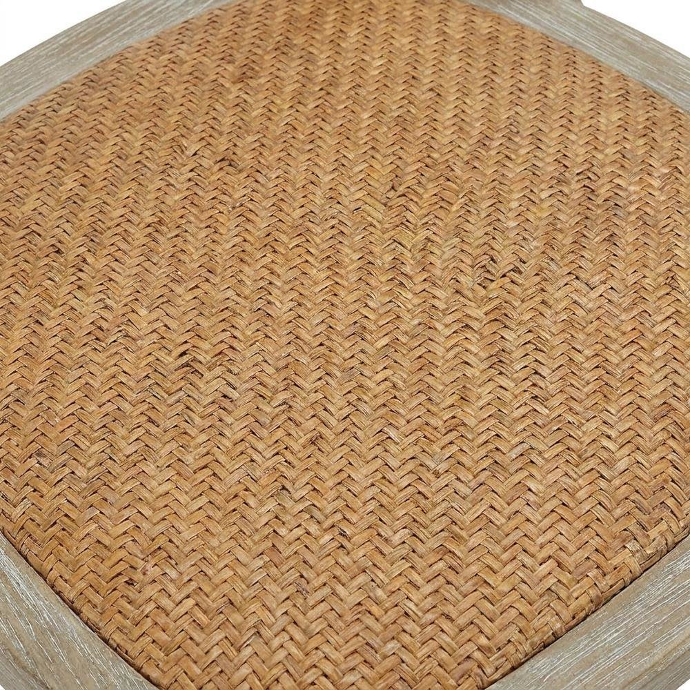 Wood and Rattan Dining Side Chair with Cane Back for Dining Room, Gray