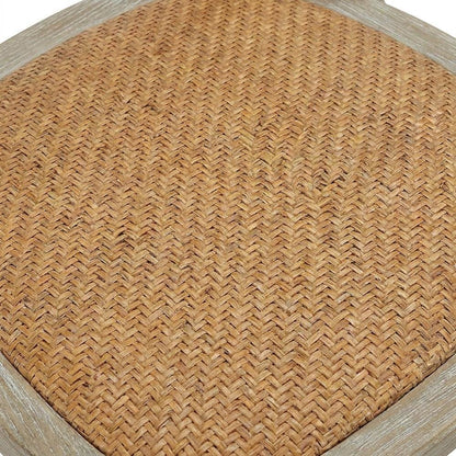 Wood and Rattan Dining Side Chair with Cane Back for Dining Room, Gray