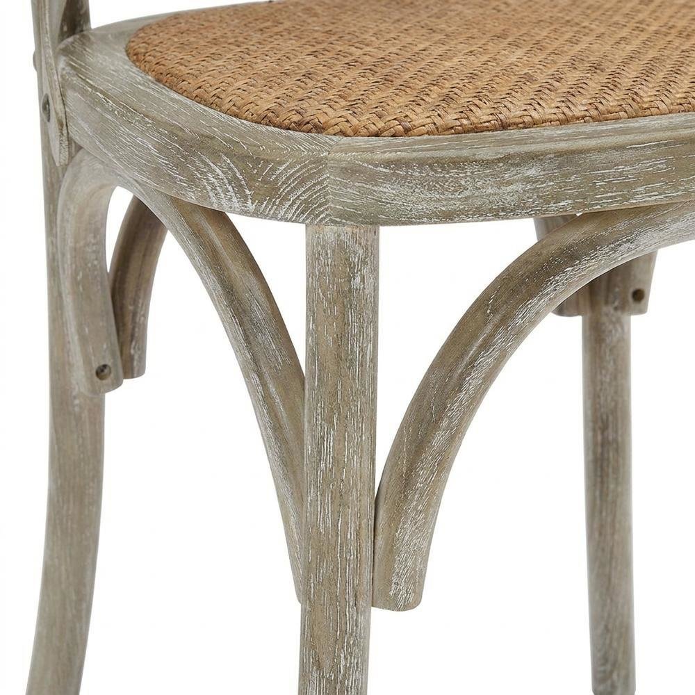 Wood and Rattan Dining Side Chair with Cane Back for Dining Room, Gray