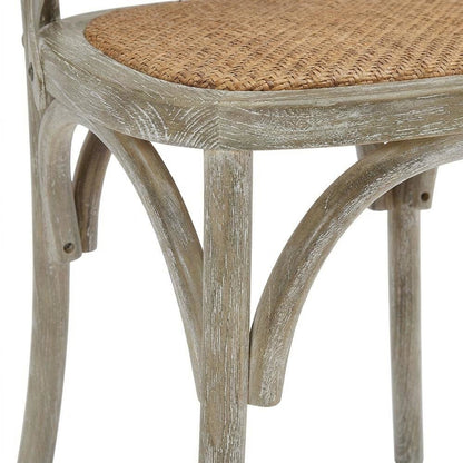 Wood and Rattan Dining Side Chair with Cane Back for Dining Room, Gray