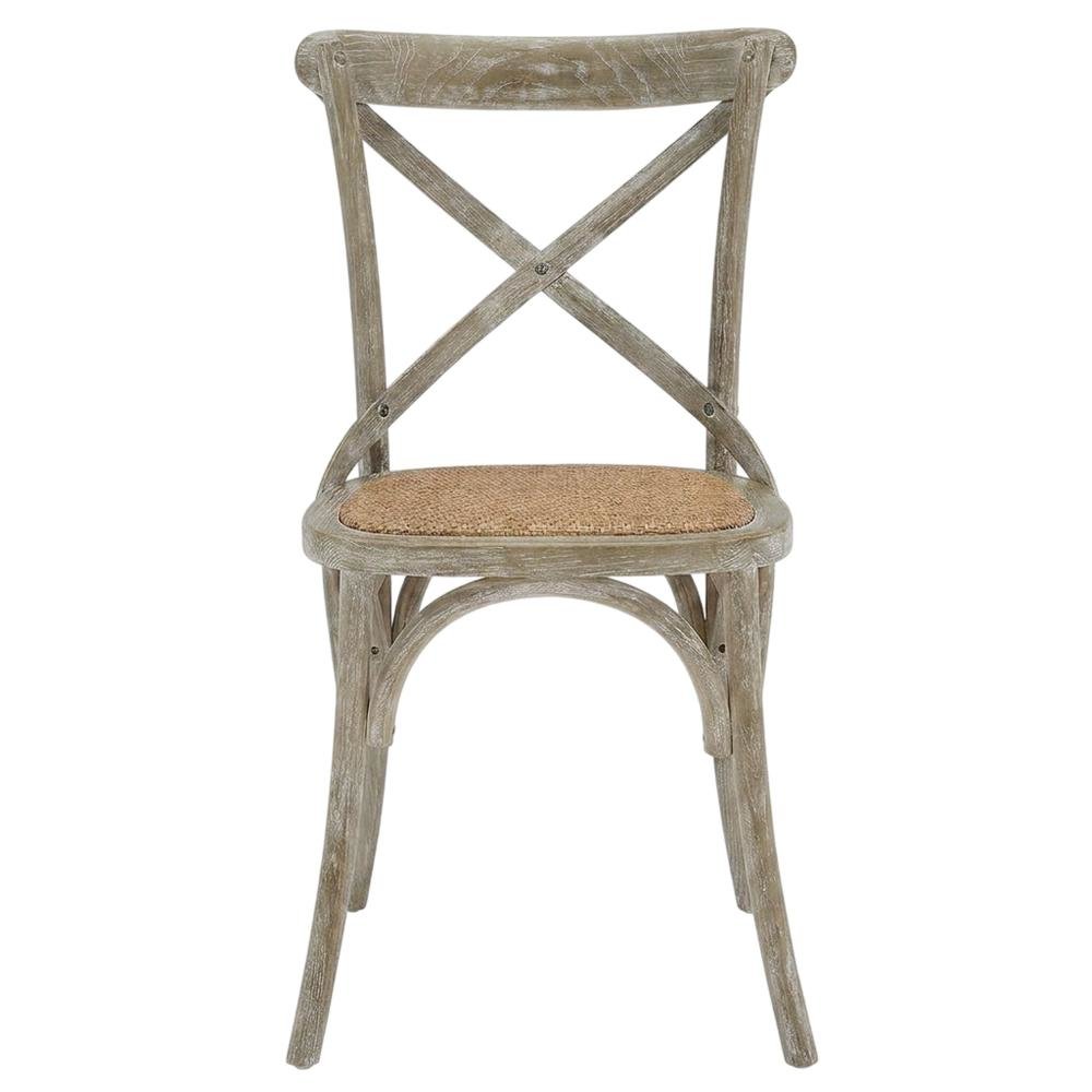 Wood and Rattan Dining Side Chair with Cane Back for Dining Room, Gray