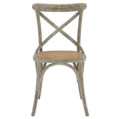 Wood and Rattan Dining Side Chair with Cane Back for Dining Room, Gray