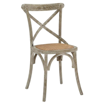 Wood and Rattan Dining Side Chair with Cane Back for Dining Room, Gray