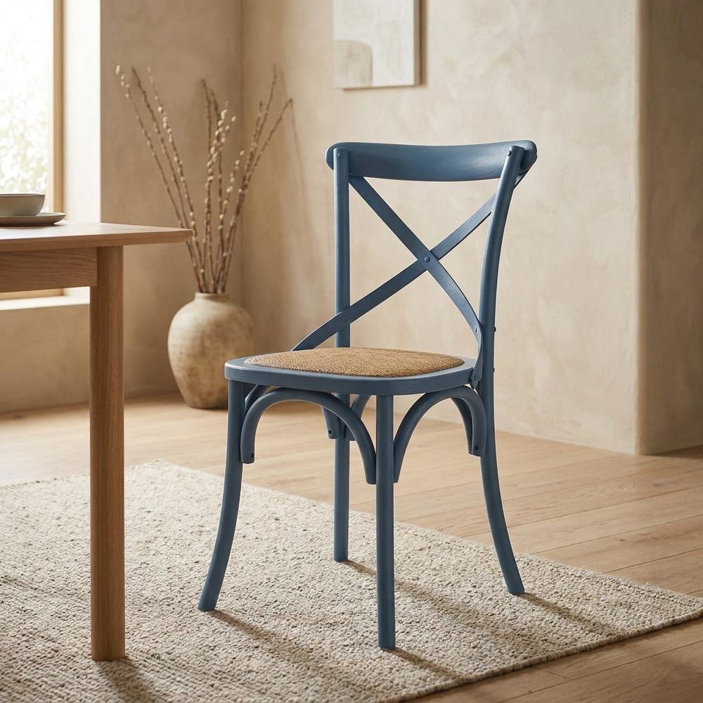 Wood and Rattan Dining Side Chair with Cane Back for Dining Room, Harbor