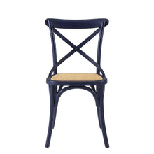 Wood and Rattan Dining Side Chair with Cane Back for Dining Room, Midnight Blue