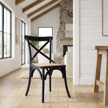 Wood and Rattan Dining Side Chair with Cane Back for Dining Room, Midnight Blue