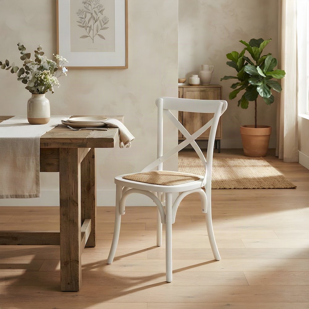 Wood Upholstered Dining Side Chair with Padded Seat, White