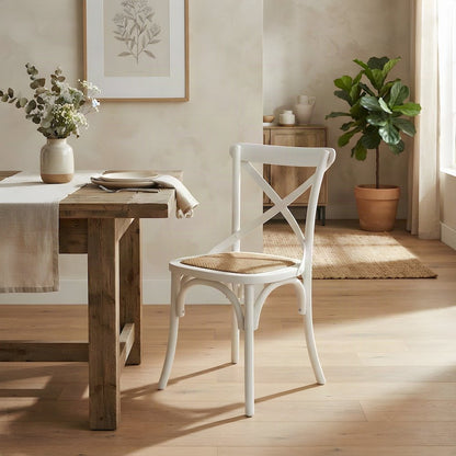 Wood Upholstered Dining Side Chair with Padded Seat, White
