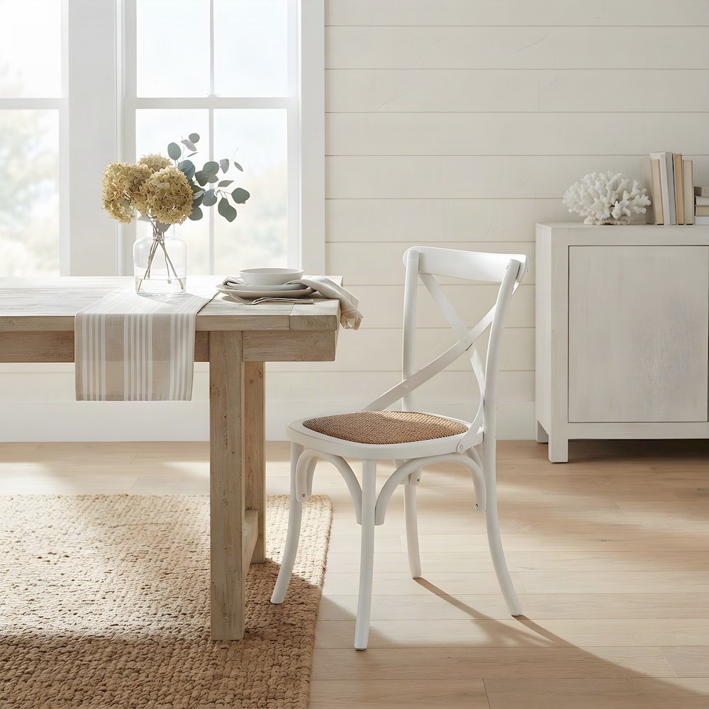 Wood Upholstered Dining Side Chair with Padded Seat, White