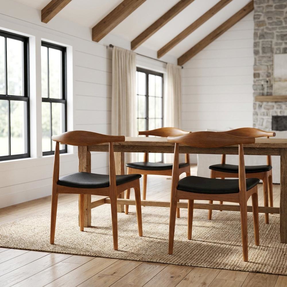 Wooden Dining Chairs for Kitchen and Modern Dining Room Tables, Black, Set of 4