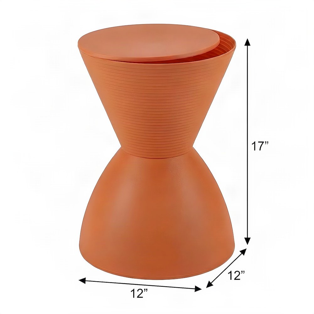 Plastic Backless Stool with Hourglass Base, Funky Side Table, Orange