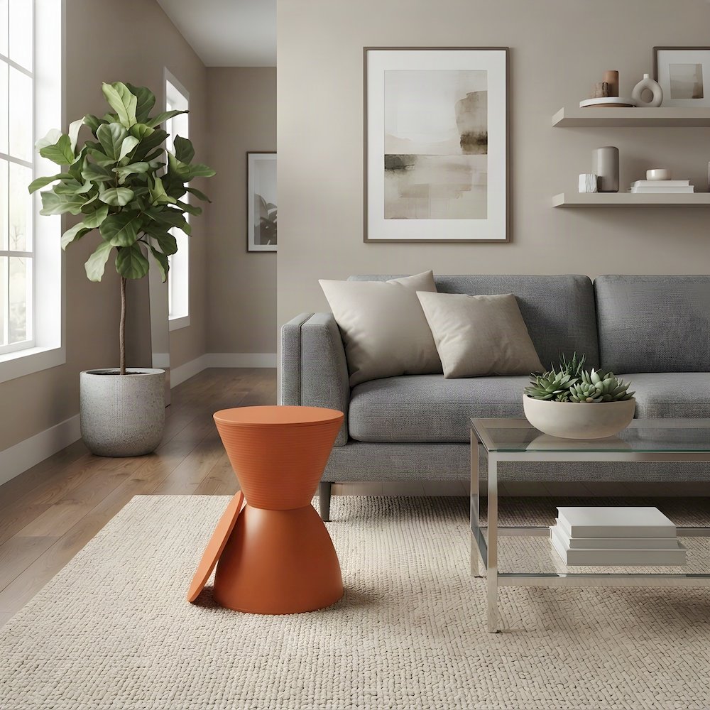 Plastic Backless Stool with Hourglass Base, Funky Side Table, Orange
