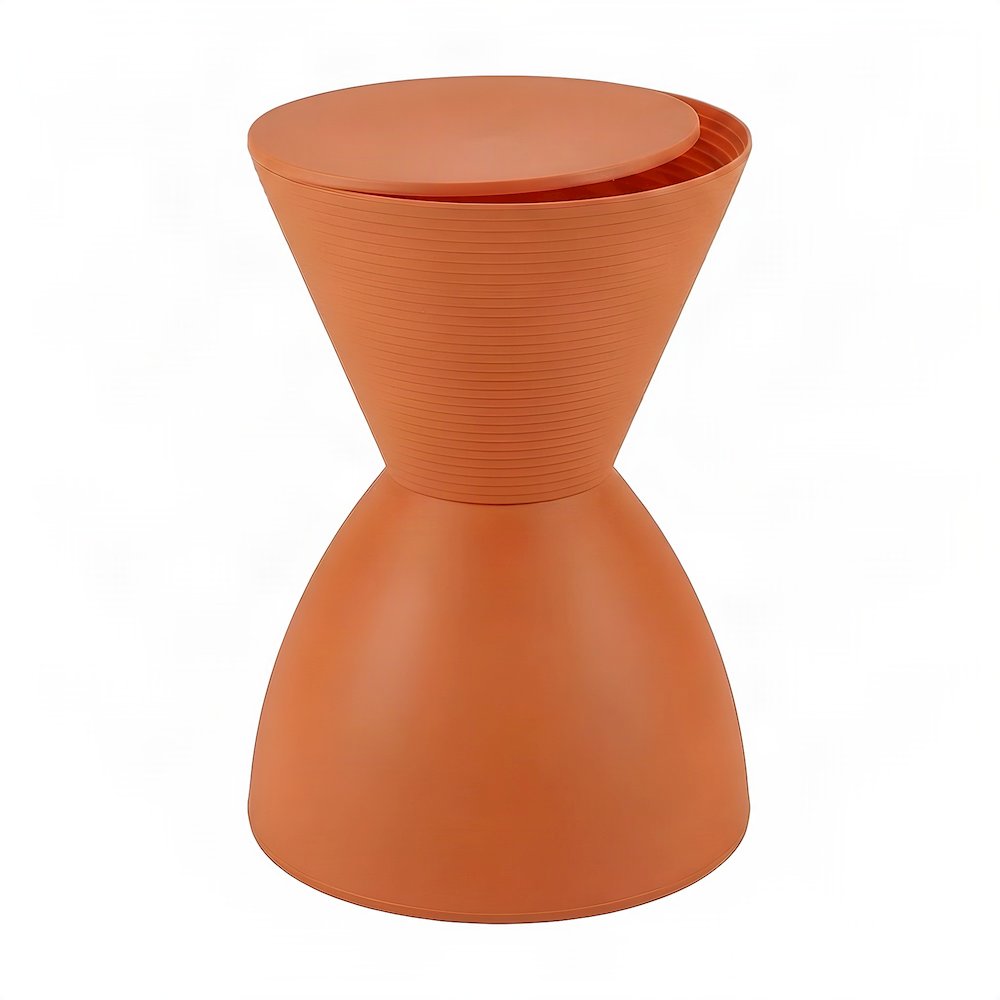 Plastic Backless Stool with Hourglass Base, Funky Side Table, Orange