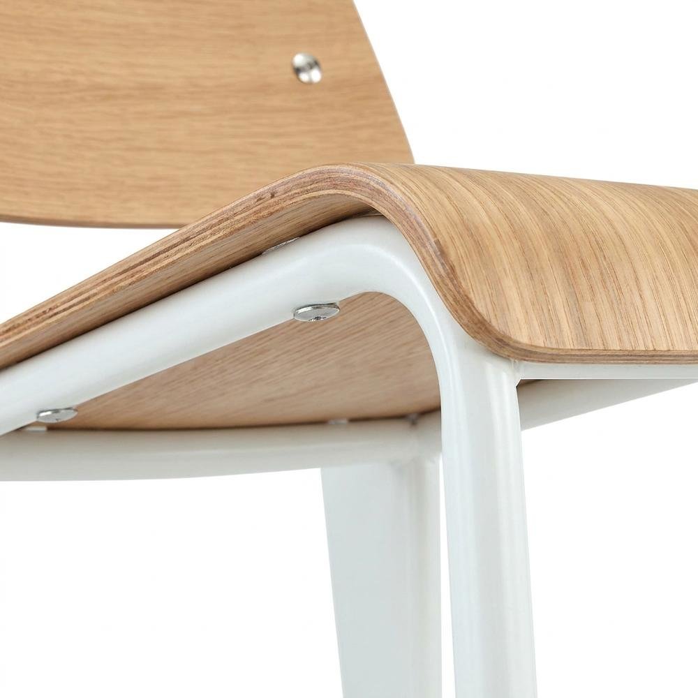 Wooden Dining Side Chair with Slatted Backrest for Dining Room, Natural White