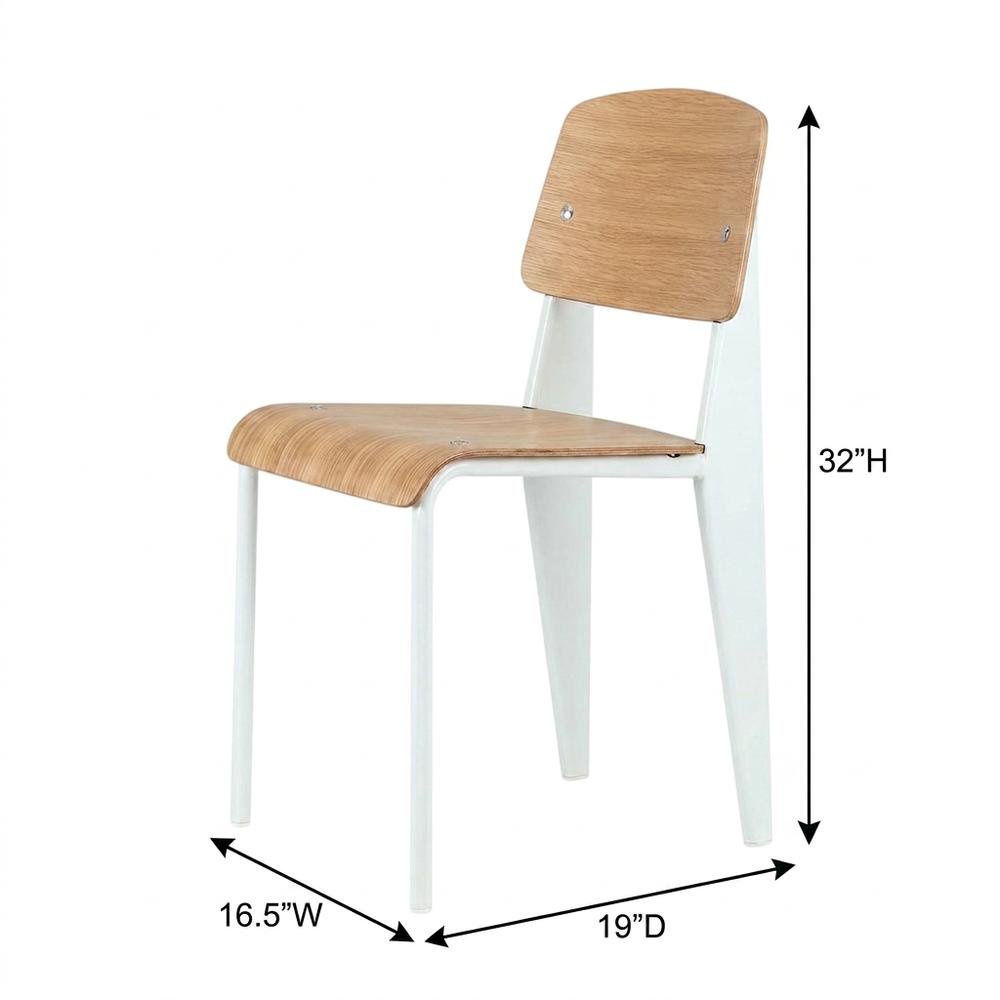 Wooden Dining Side Chair with Slatted Backrest for Dining Room, Natural White