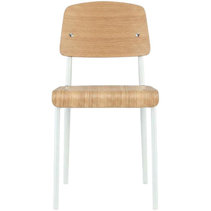 Wooden Dining Side Chair with Slatted Backrest for Dining Room, Natural White