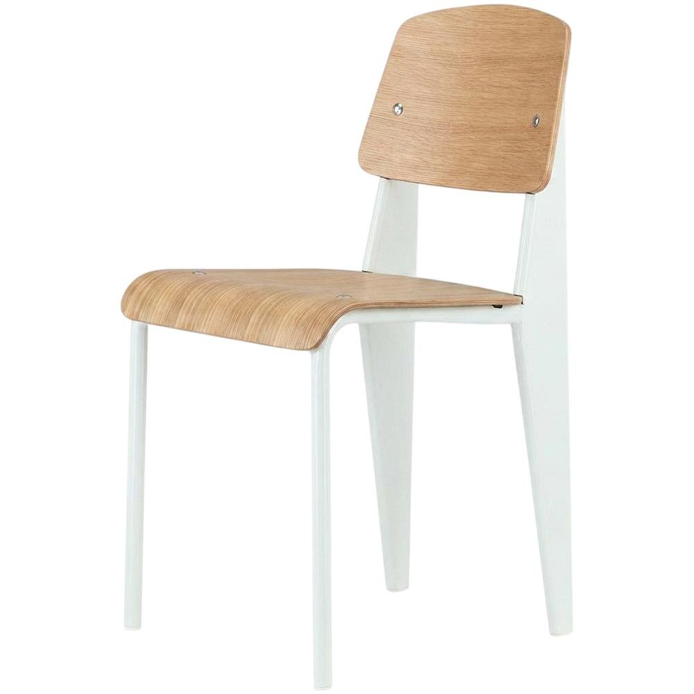 Wooden Dining Side Chair with Slatted Backrest for Dining Room, Natural White