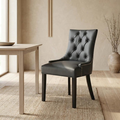 Tufted Vegan Leather Upholstered Dining Chair for Dining Room, Gray