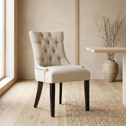 Tufted Upholstered Fabric Dining Chair for Kitchen and Dining Room, Beige
