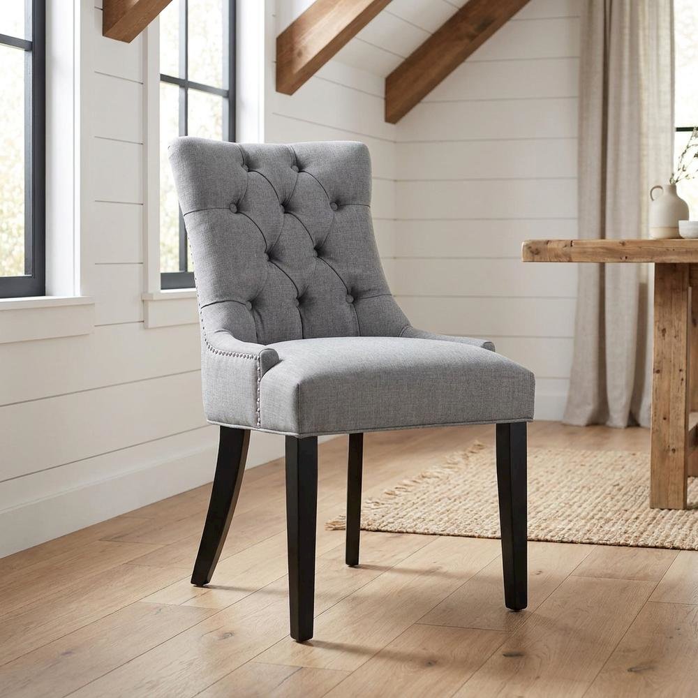 Tufted Upholstered Fabric Dining Chair for Kitchen and Dining Room, Light Gray