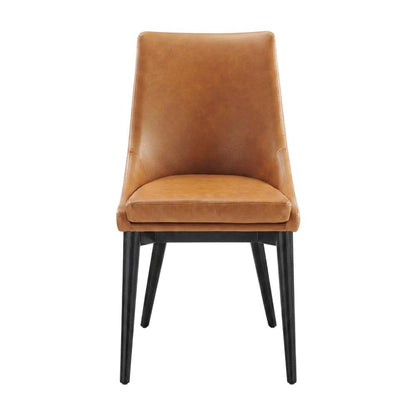 Vegan Leather-Upholstered Dining Chair with Mid-Century Modern Style, Tan