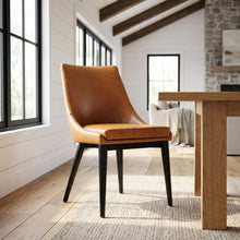 Vegan Leather-Upholstered Dining Chair with Mid-Century Modern Style, Tan