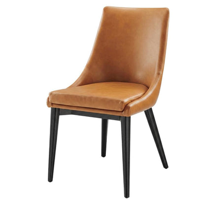 Vegan Leather-Upholstered Dining Chair with Mid-Century Modern Style, Tan