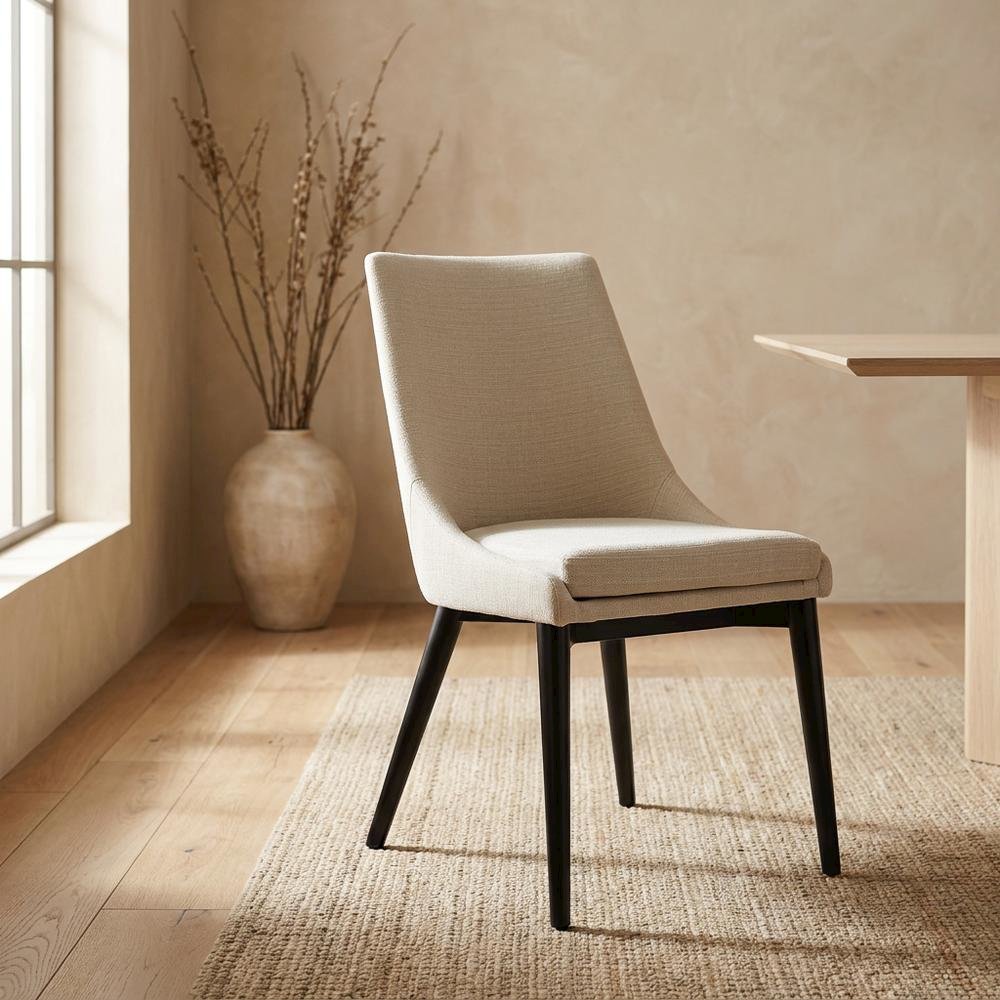 Fabric-Upholstered Dining Chair with Cushioned Seat, Beige