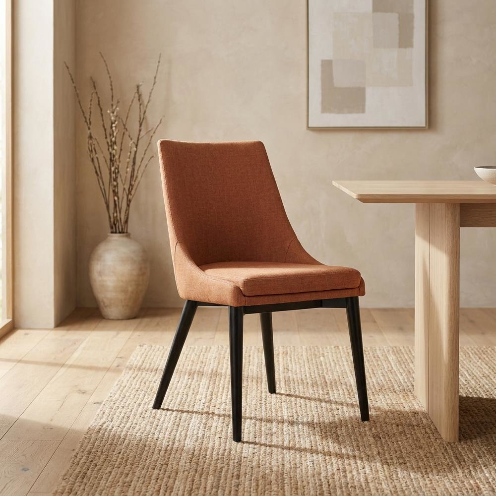 Fabric-Upholstered Dining Chair with Cushioned Seat, Orange